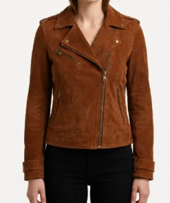 Womens Brown Suede Biker Jacket