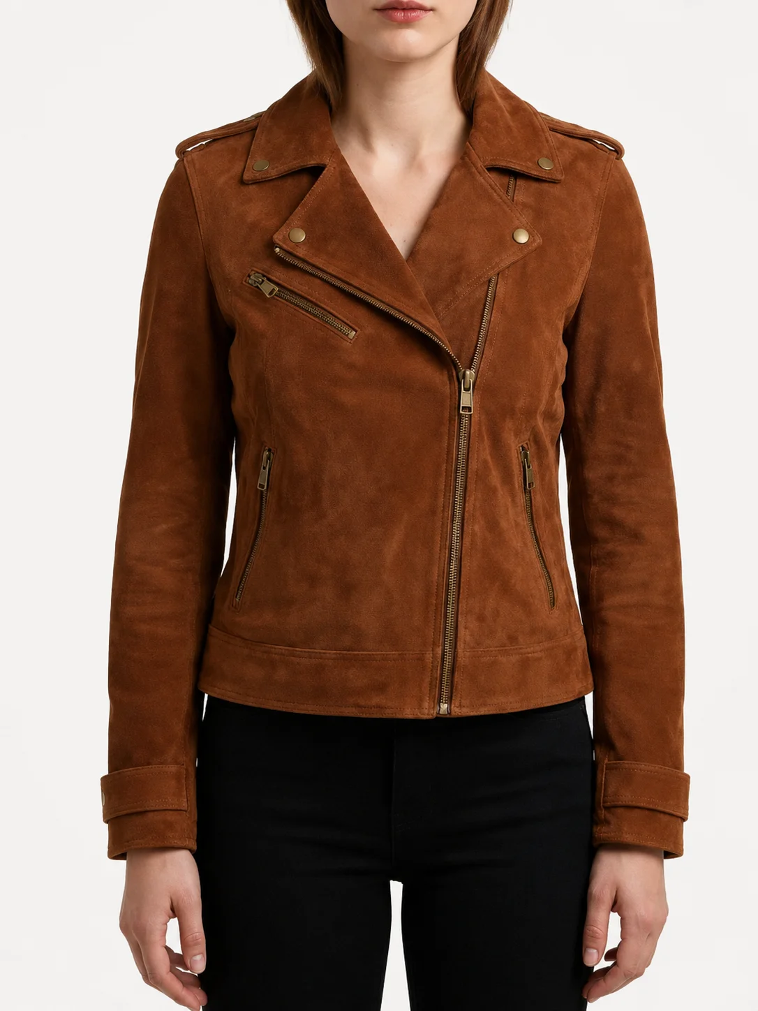 Womens Brown Suede Biker Jacket