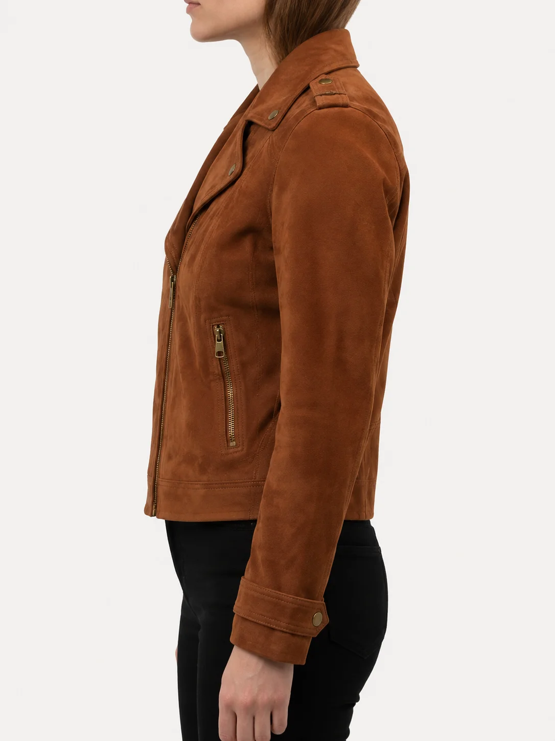 Womens Brown Suede Biker Jacket