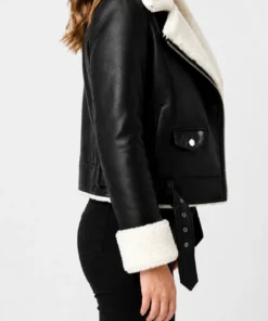 Womens Fur Leather Black Jacket