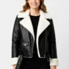 Womens Fur Leather Black Jacket