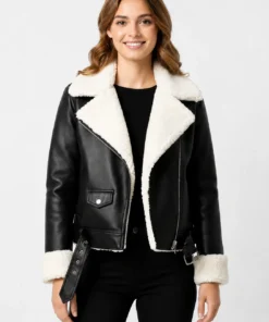 Womens Fur Leather Black Jacket