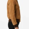 Womens Tan Suede Bomber Jacket