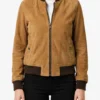 Womens Tan Suede Bomber Jacket