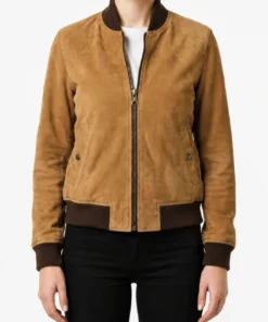 Womens Tan Suede Bomber Jacket