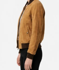 Womens Tan Suede Bomber Jacket