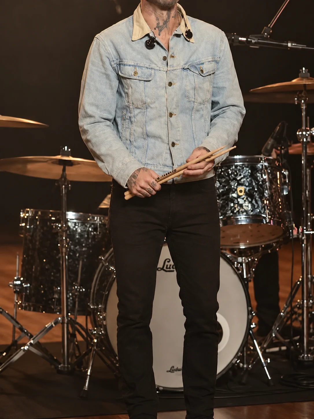 Adam Levine Denim Jacket With Corduroy Collar