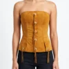 Alix Earle Earle Meets World S01 Brown Suede Strapless Top