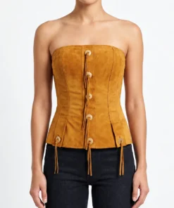 Alix Earle Earle Meets World S01 Brown Suede Strapless Top