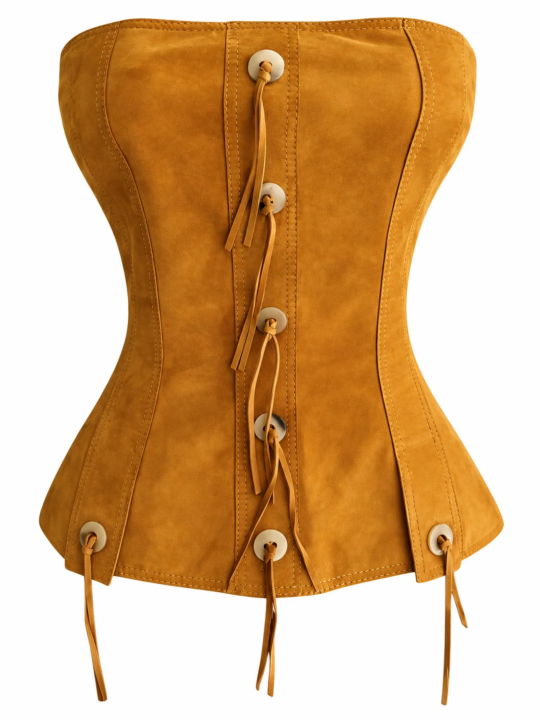 Alix Earle Earle Meets World S01 Brown Suede Strapless Top