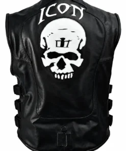Skull Icon Black Leather Vest