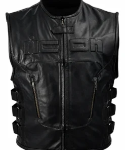 Skull Icon Black Leather Vest